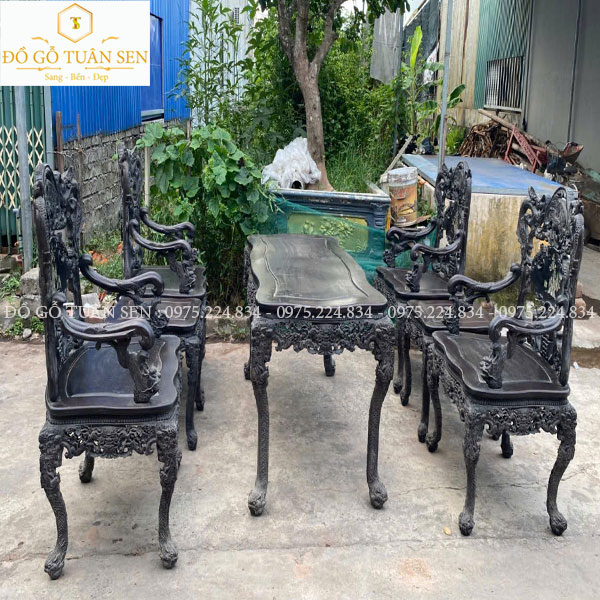 Báo giá bộ khánh rồng 7 món gỗ gụ khảm ốc