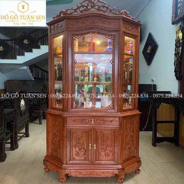 Tủ rượu gỗ hương chạm khắc tinh sảo 
