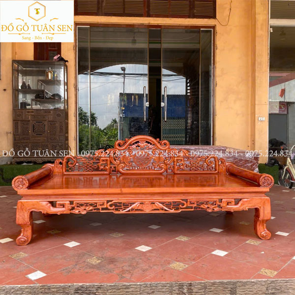 giường phương lười chạm khắc giường phản phòng khách phản lười chạm chữ thọ đồ gỗ truyền thống nội thất gỗ cao cấp giường phản đẹp gỗ hương tự nhiên giường phản lười đẹp