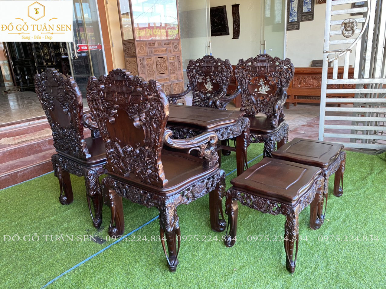 Thông tin kích thước bộ ghế bát tiên 7 món gỗ gụ 