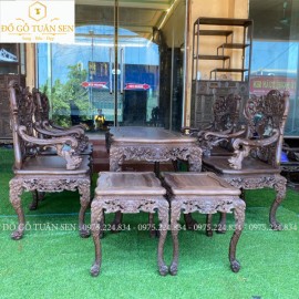 Bộ Bàn Ghế Khánh Rồng Gỗ Gụ 7 Món