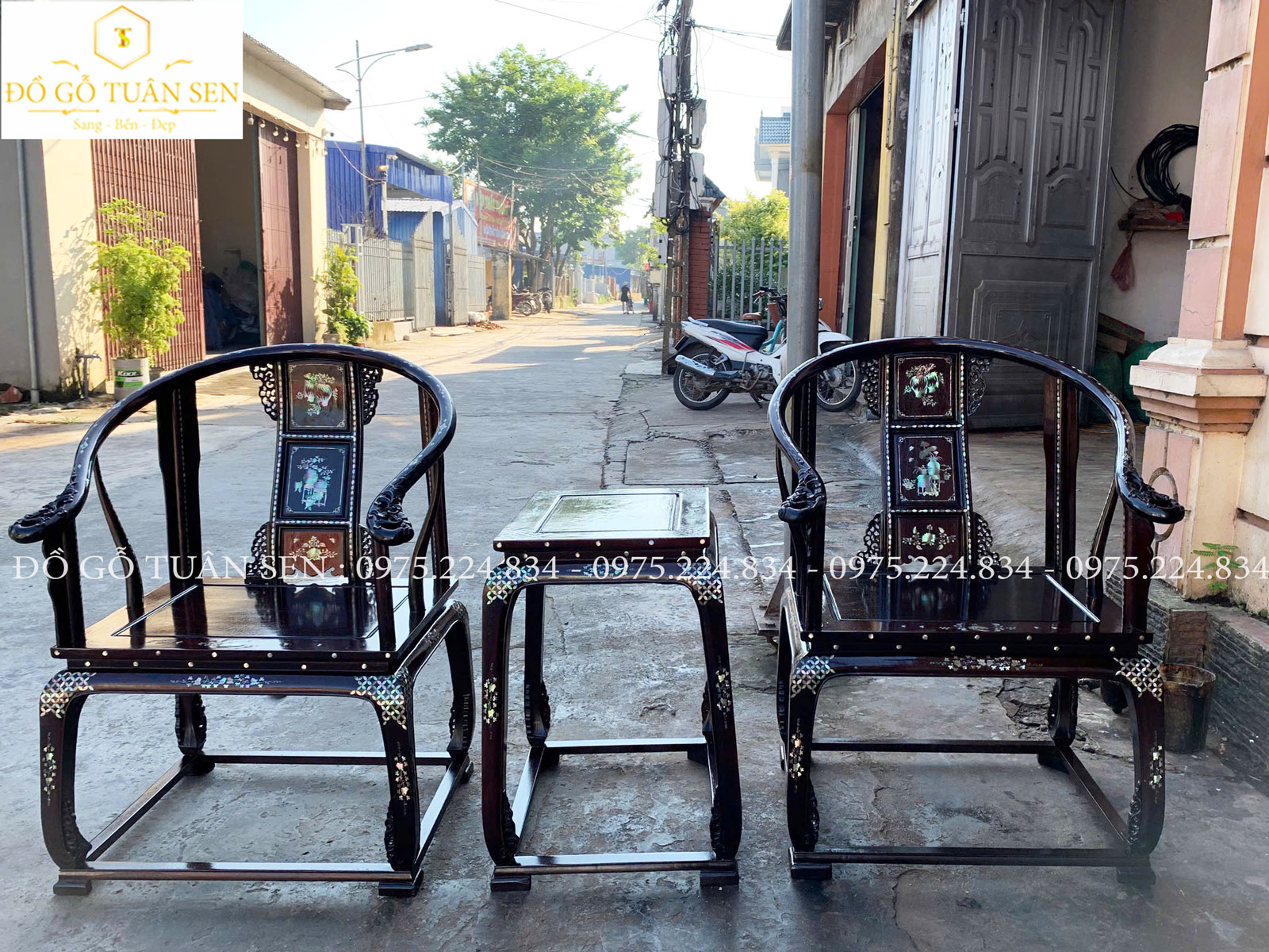 Thông tin kích thước bộ ghế minh đế gỗ gụ khảm ốc 