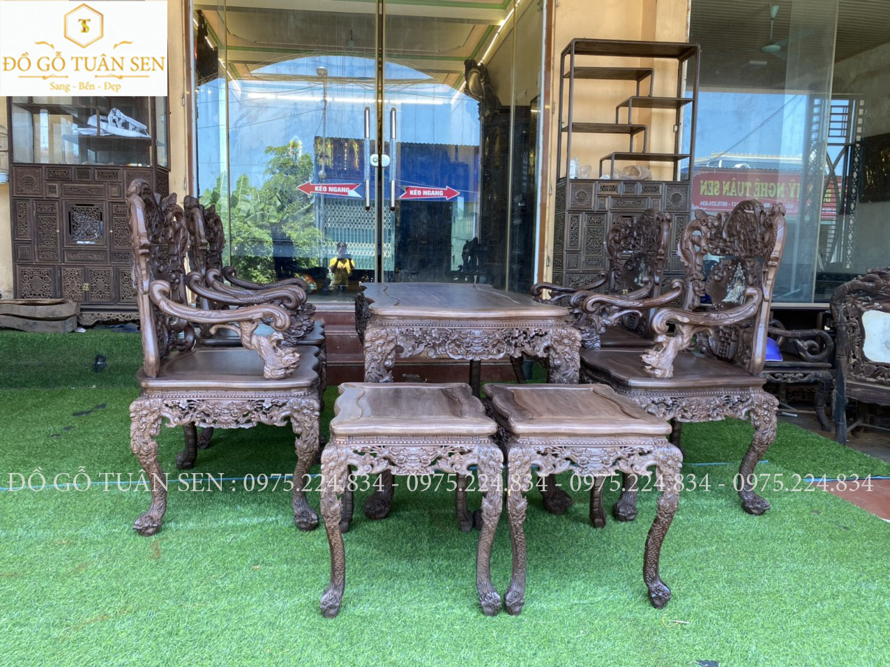 Bộ bàn ghế  khánh rồng gỗ gụ 7 món