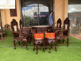 BỘ BÀN GHẾ TRÚC KÉP 7 MÓN GỖ GỤ