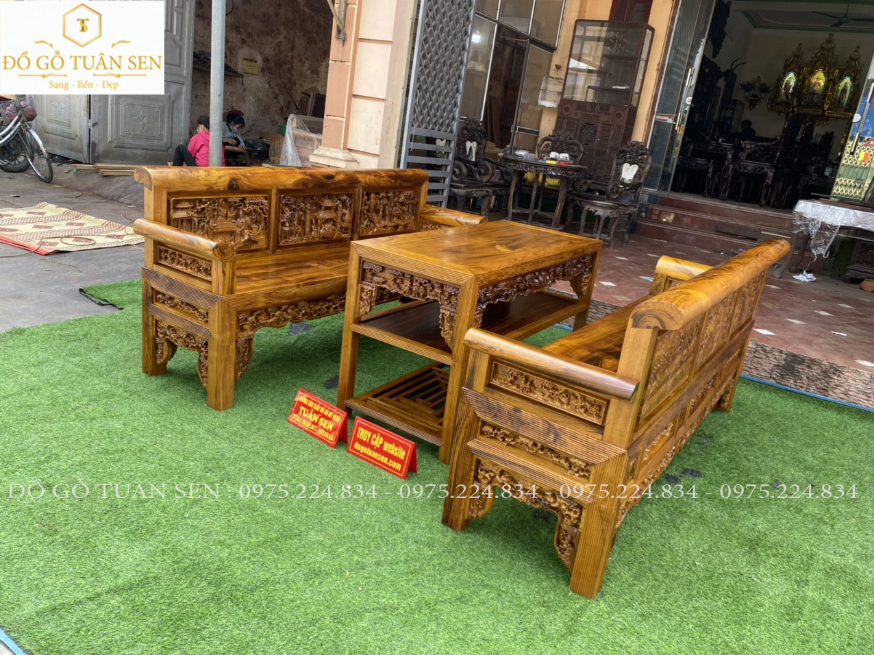 Bộ trường kỷ chạm tích  gỗ gụ ta 