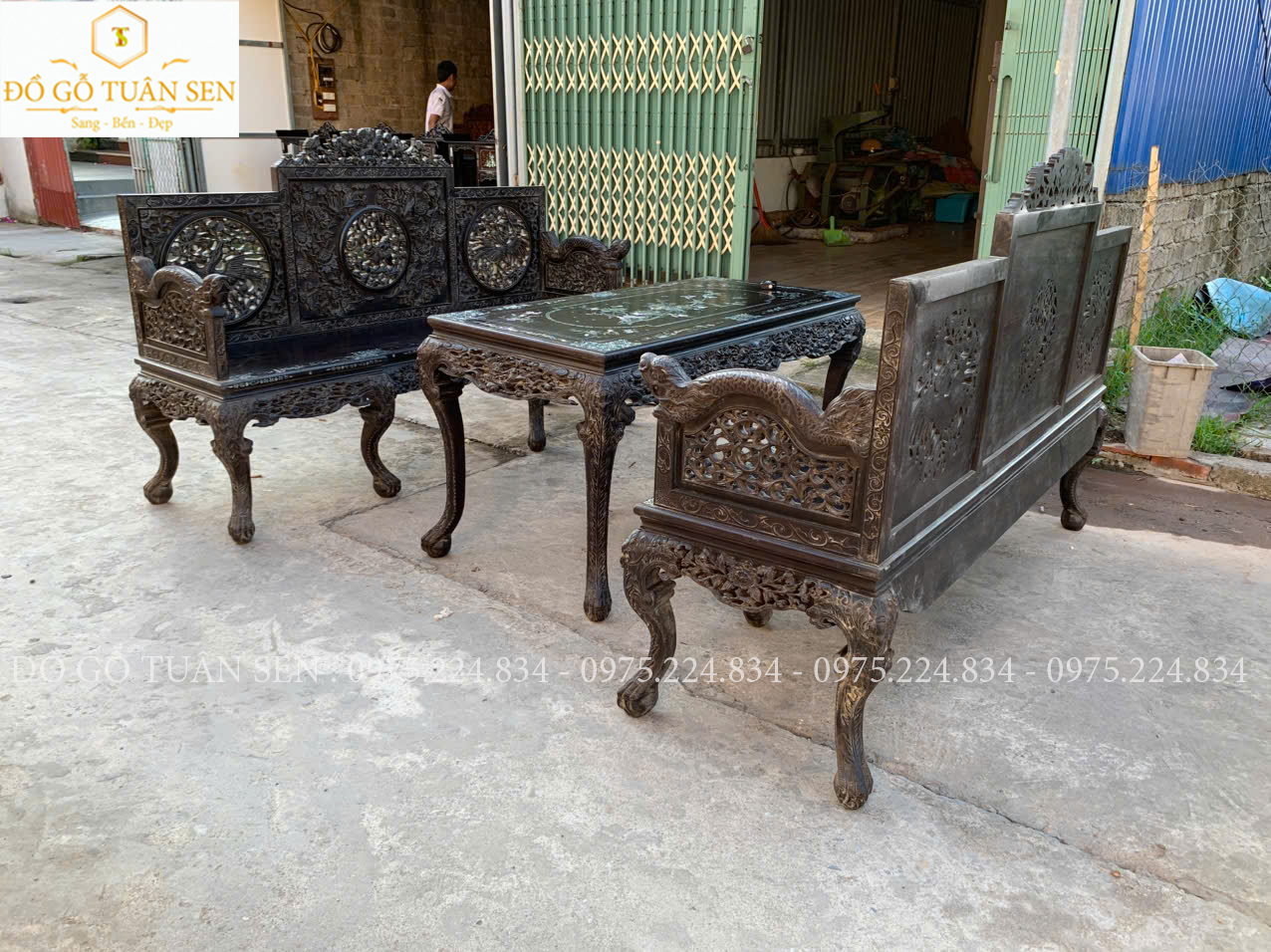 Bộ trường kỷ gỗ gụ khảm ốc T45