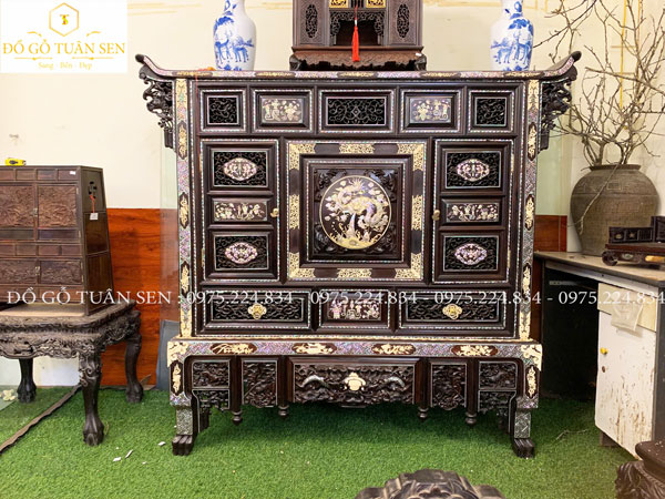 Tủ Thờ Gỗ Trắc Khảm Ngà Voi Và Ốc Cao Cấp – Đỉnh Cao Sang Trọng & Phong Thủy
