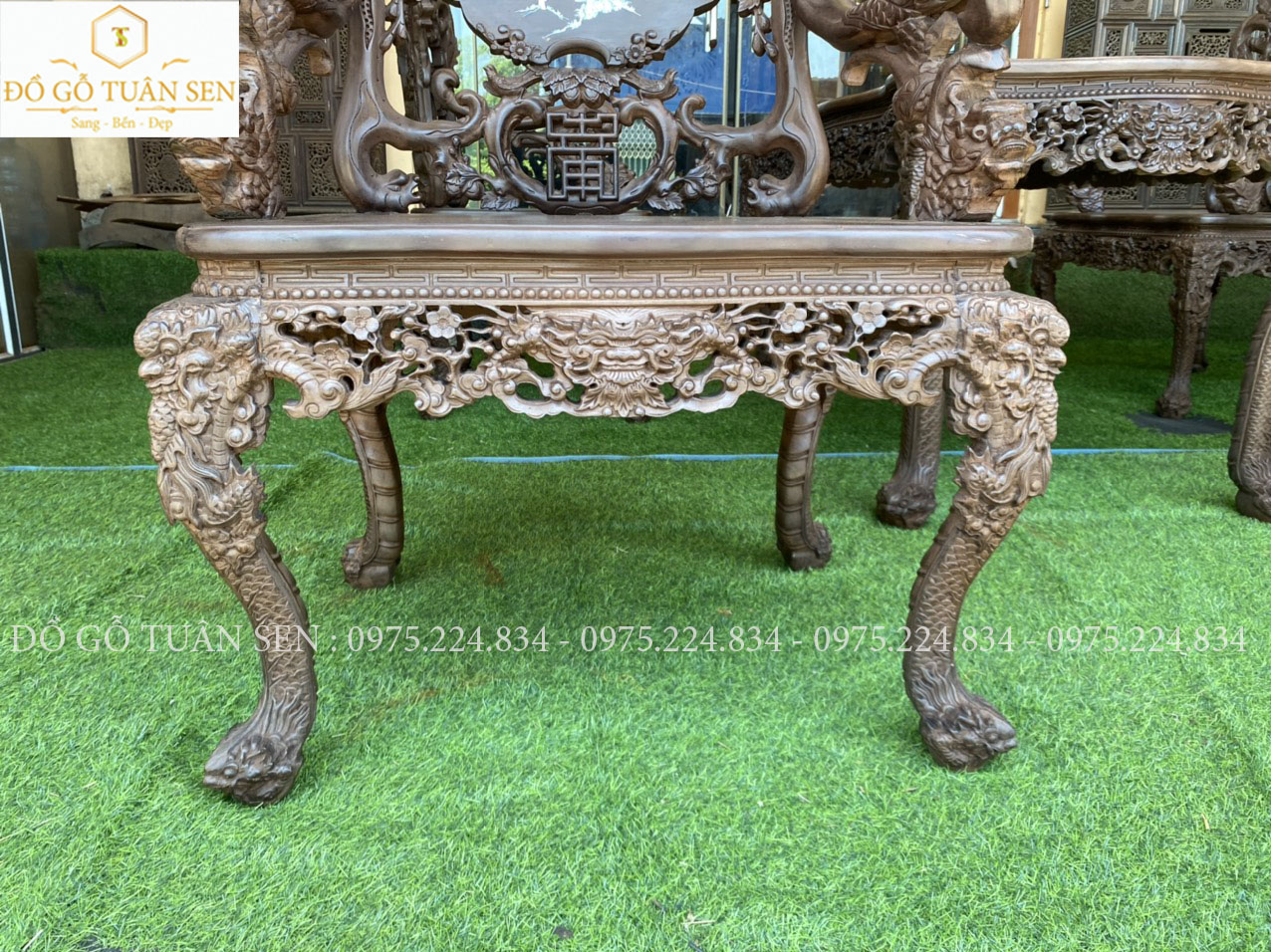 Hình ảnh bộ bàn ghế khánh rồng gỗ gụ 7 món