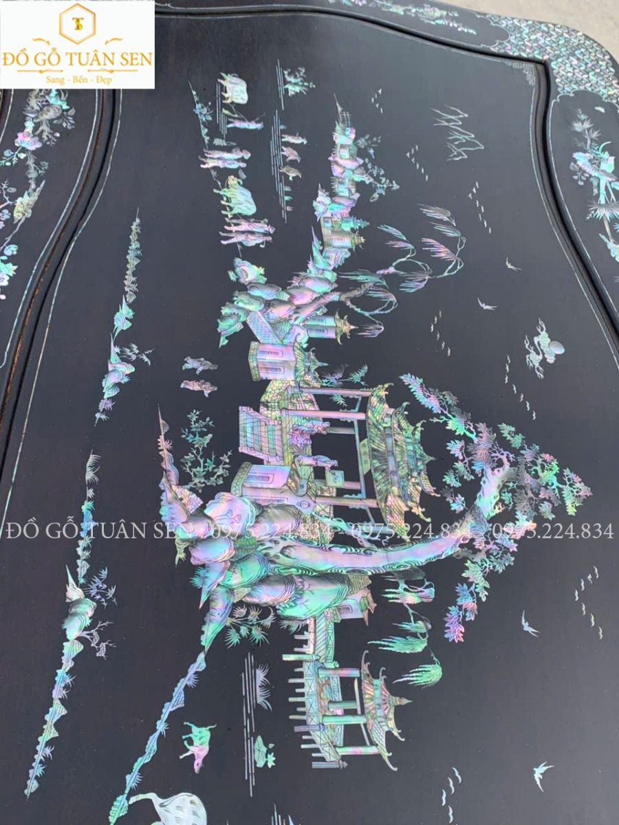 Hình ảnh bộ bàn ghế khánh rồng gỗ gụ 7 món khảm ốc 