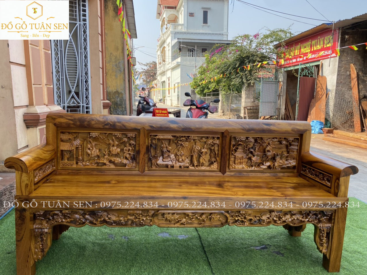 Hình ảnh bộ trường kỷ chạm tích gỗ gụ ta