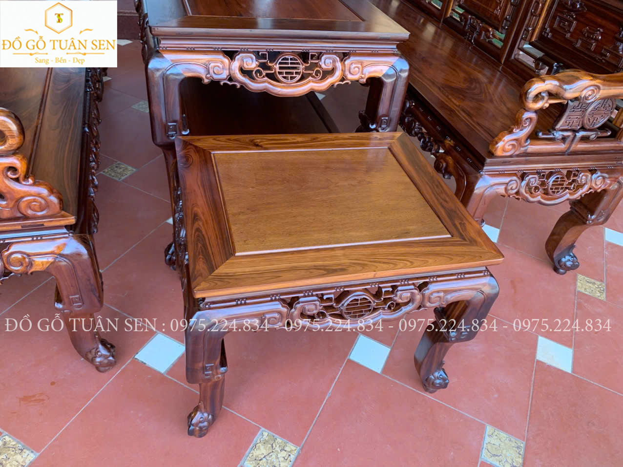 Hình ảnh bộ trường kỷ tam sơn gỗ gụ ta quảng bình 