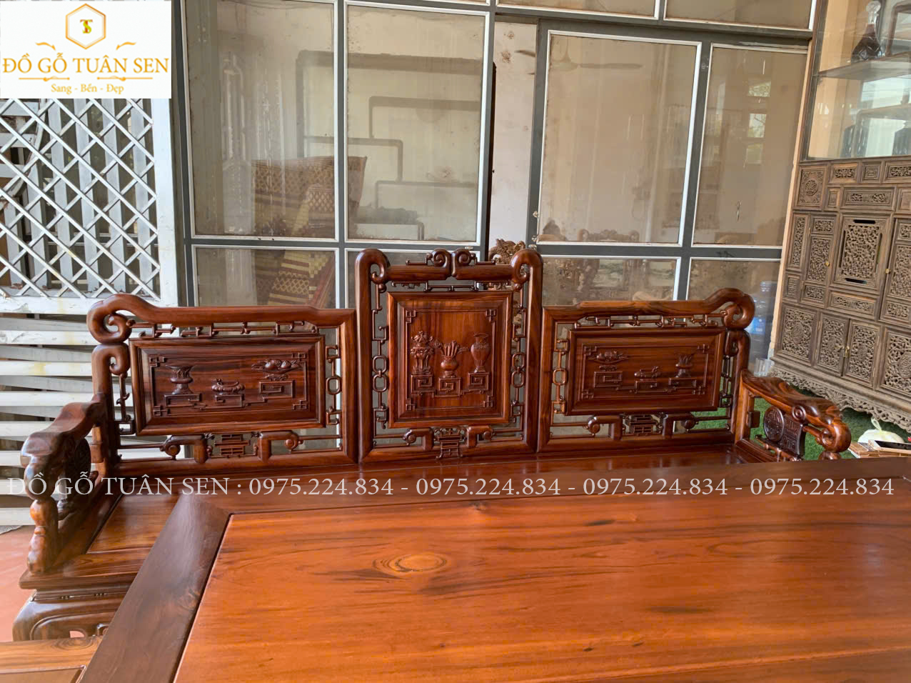 Hình ảnh bộ trường kỷ tam sơn gỗ gụ ta quảng bình 