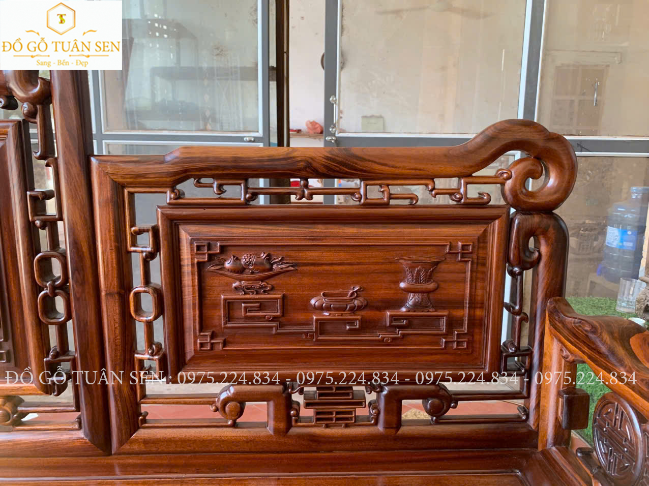 Hình ảnh bộ trường kỷ tam sơn gỗ gụ ta quảng bình 