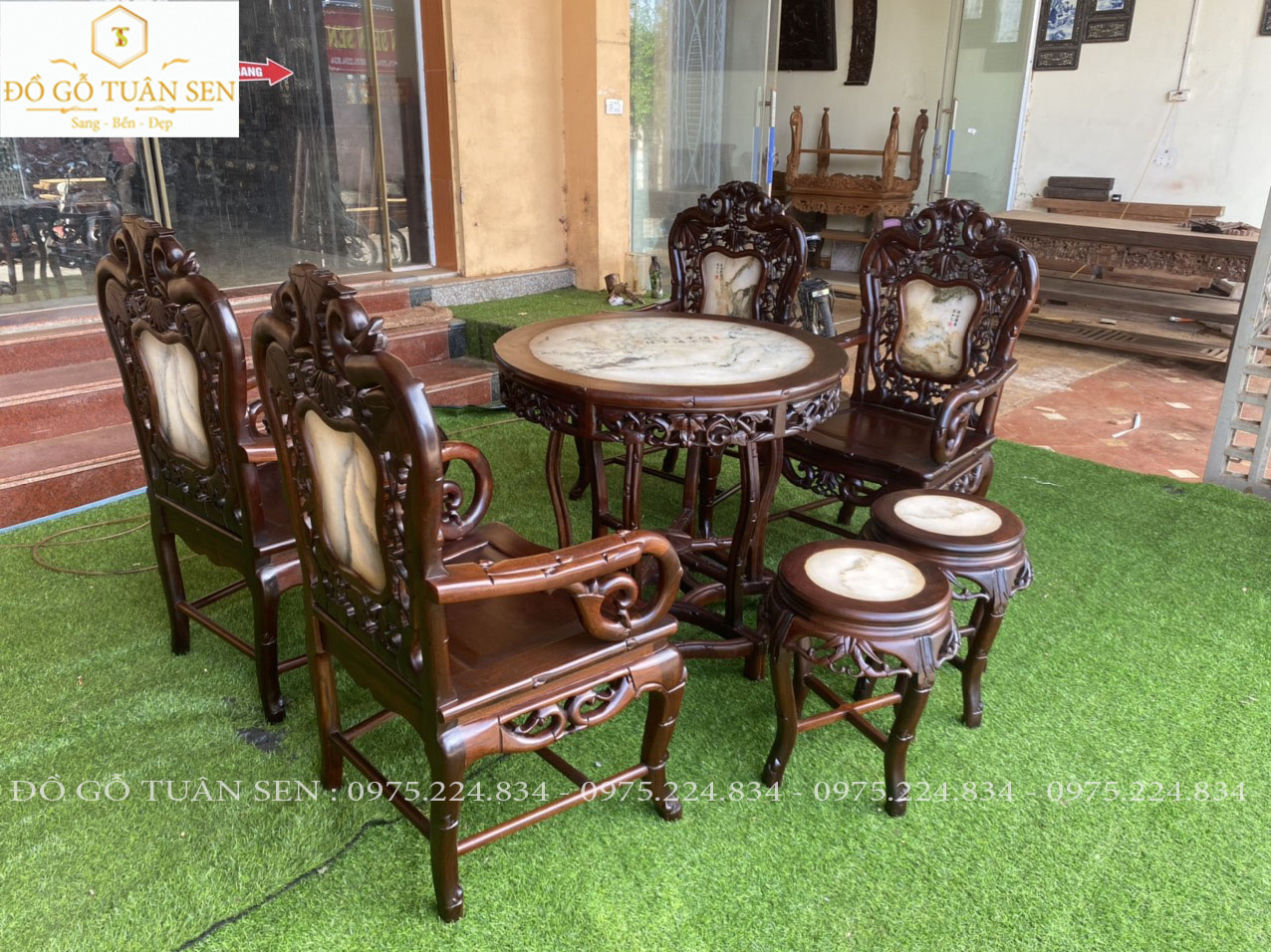 hình ảnh chi tiết về bộ trúc kép 7 món gỗ gụ 