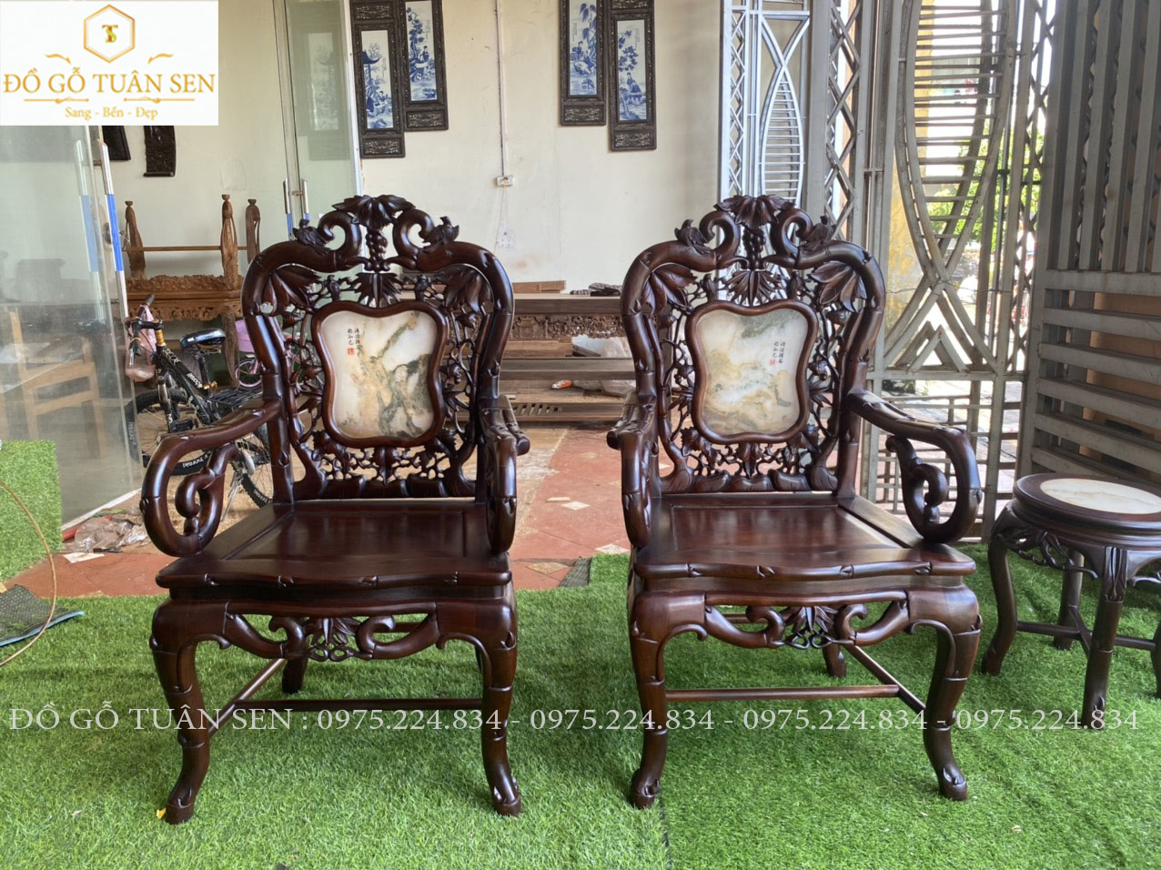 hình ảnh chi tiết về bộ trúc kép 7 món gỗ gụ 