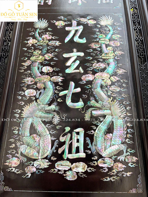 Hình ảnh tranh thờ cửu huyền thất tổ gỗ gụ khảm ốc Hình ảnh tranh thờ cửu huyền thất tổ gỗ gụ khảm ốc