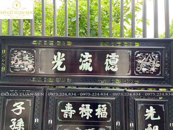 Hình ảnh tranh thờ cửu huyền thất tổ gỗ gụ khảm ốc Hình ảnh tranh thờ cửu huyền thất tổ gỗ gụ khảm ốc