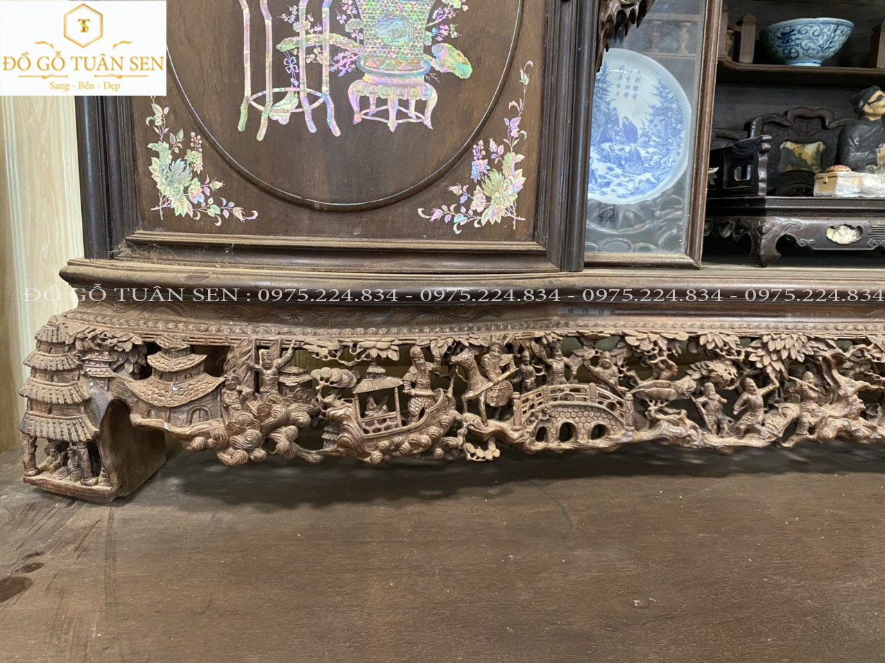 Hình ảnh chi tiết tủ chè cánh cong  khảm ốc 