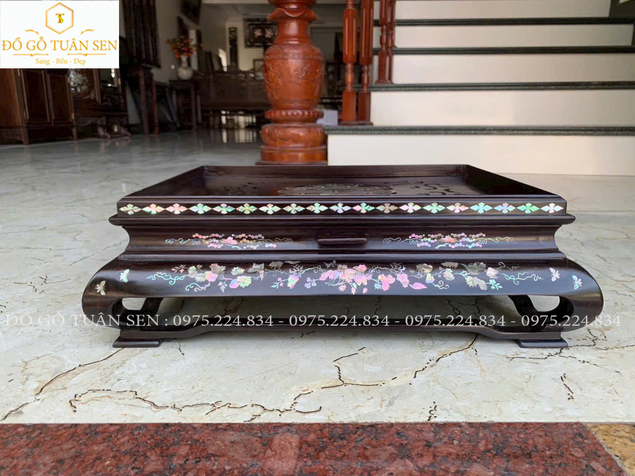 Khay trà gỗ cẩm khảm  ốc đỏ