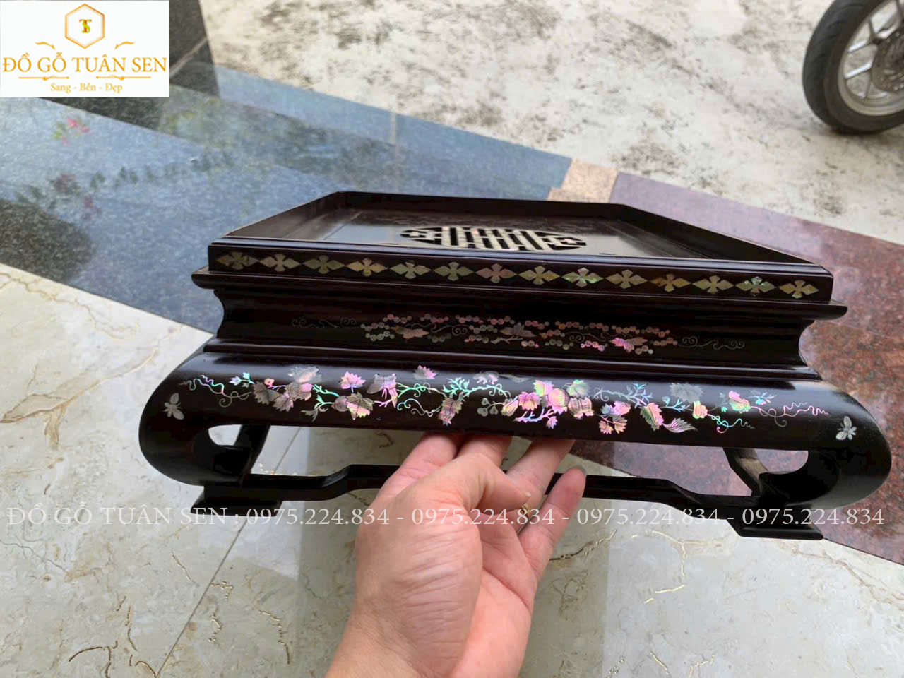 Nét đẹp của khay trà gỗ cẩm khảm ốc đỏ 