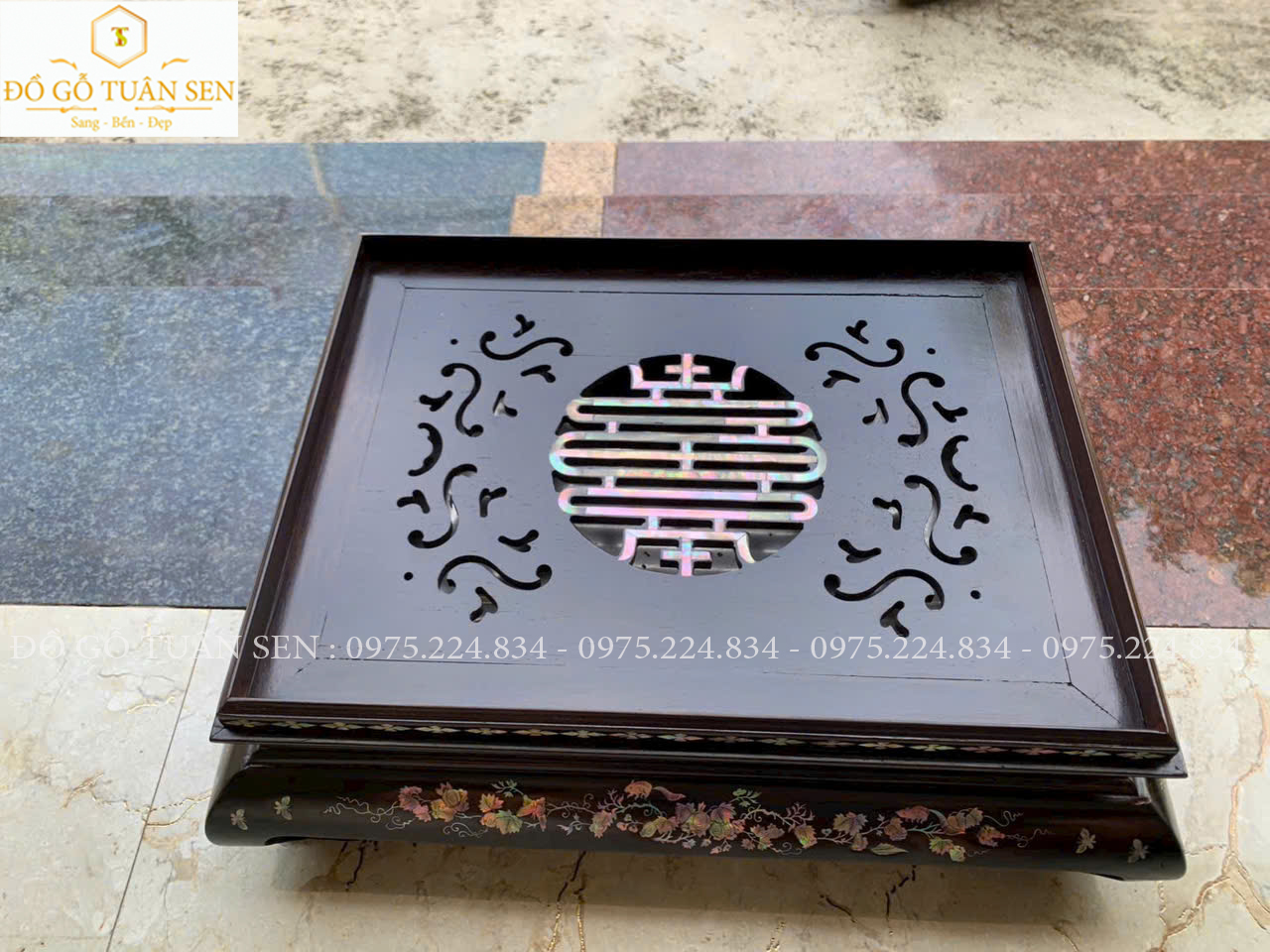 Nét đẹp của khay trà gỗ cẩm khảm ốc đỏ 