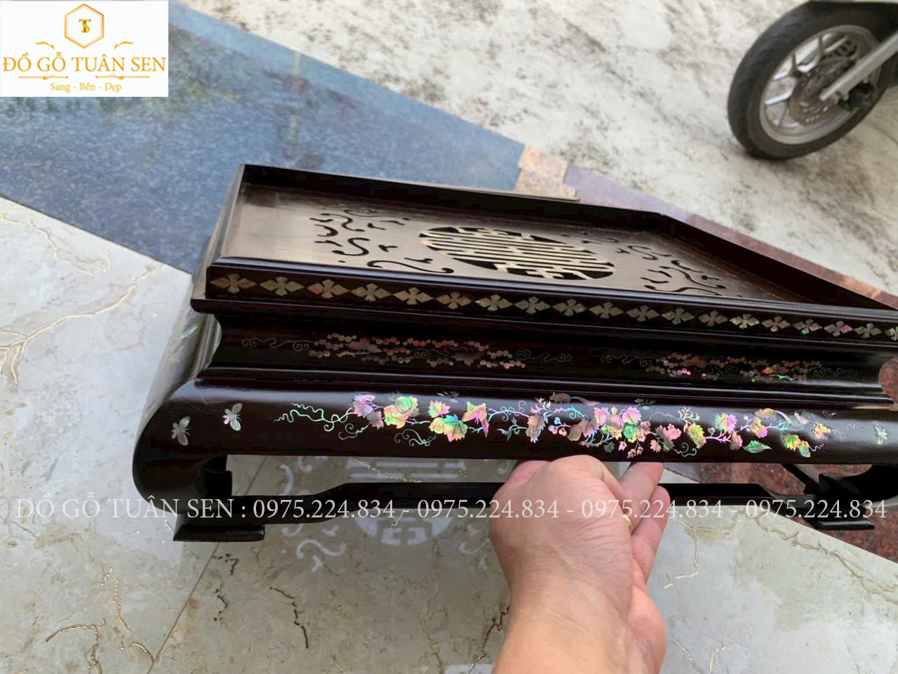 Nét đẹp của khay trà gỗ cẩm khảm ốc đỏ 