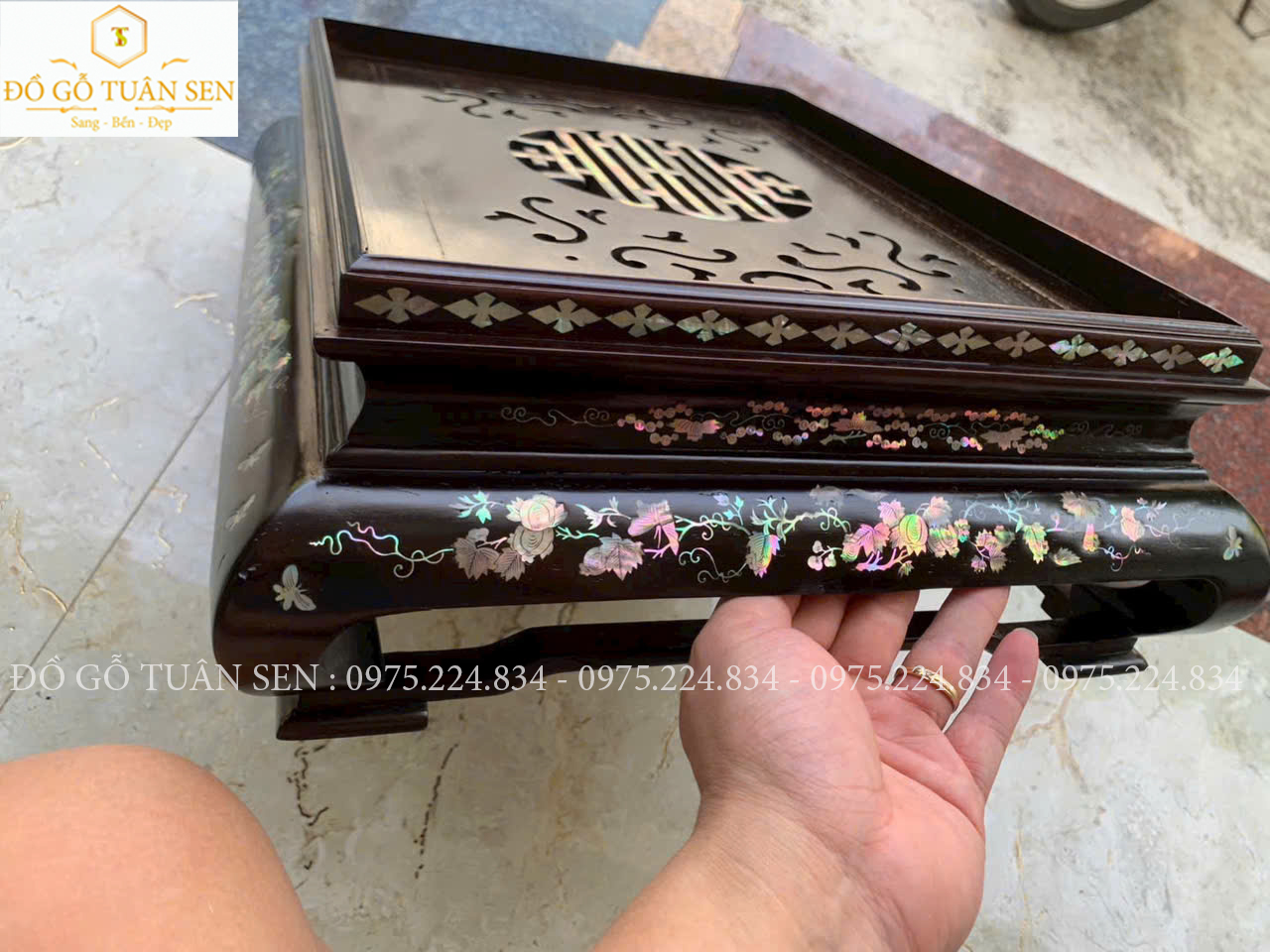 Nét đẹp của khay trà gỗ cẩm khảm ốc đỏ 