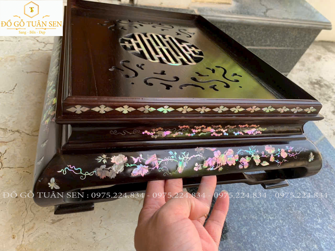 Nét đẹp của khay trà gỗ cẩm khảm ốc đỏ 