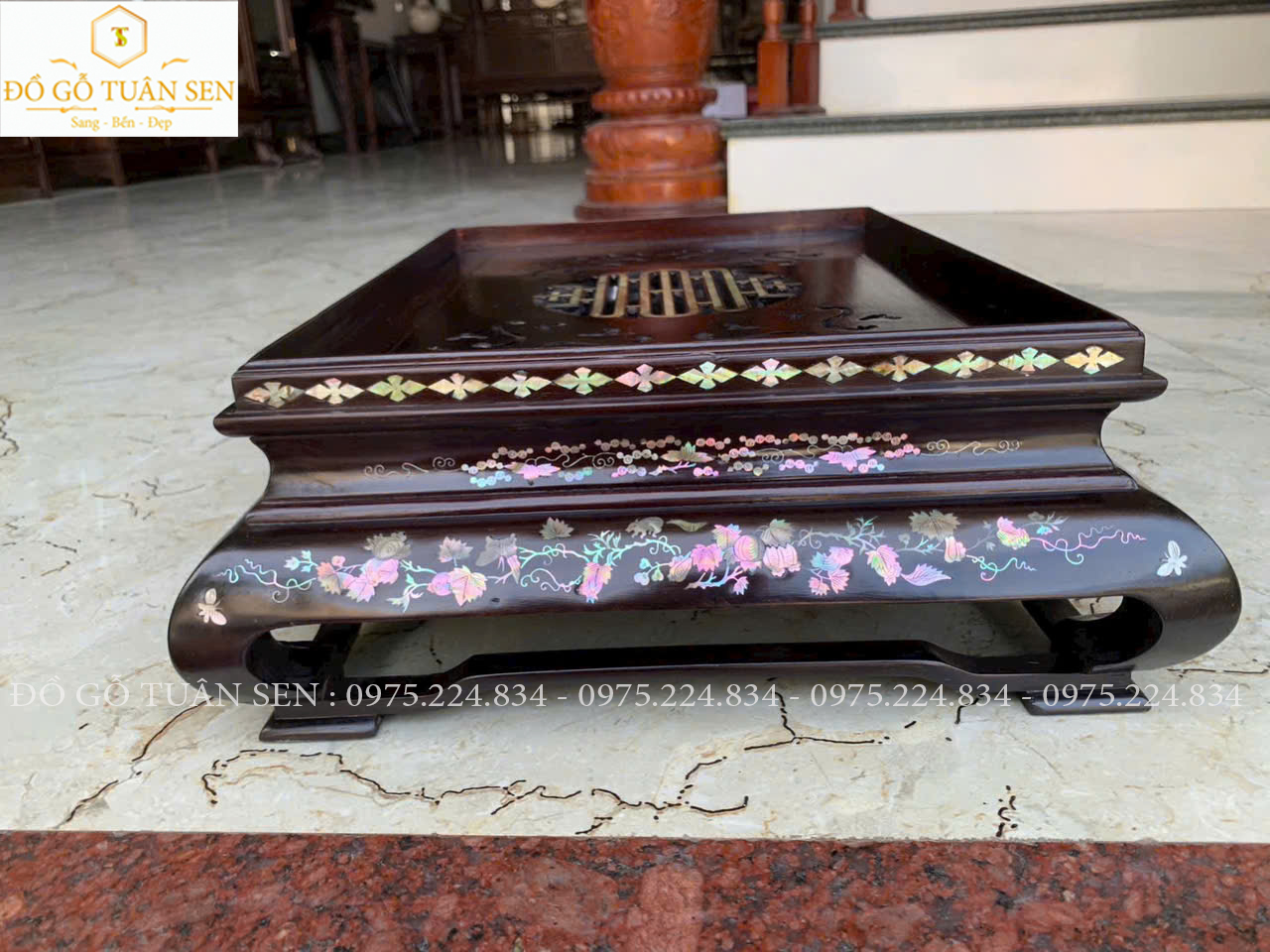 Nét đẹp của khay trà gỗ cẩm khảm ốc đỏ 