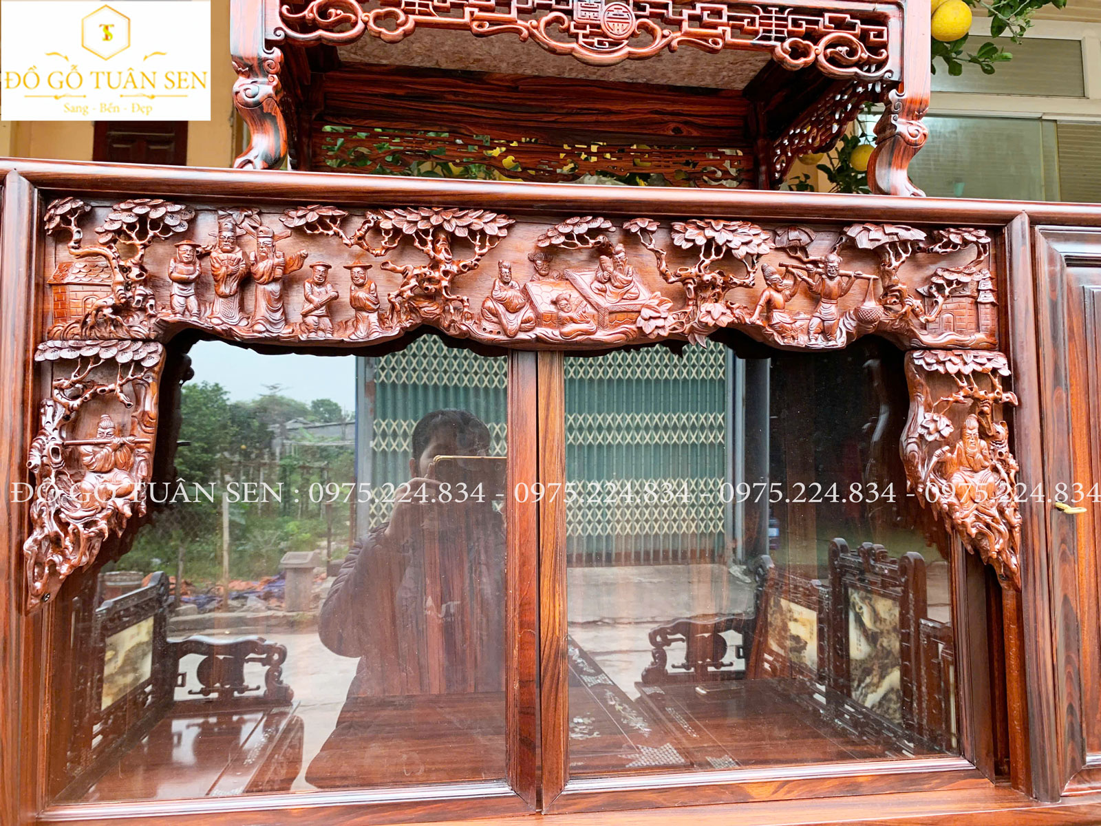 Nét đẹp của tủ chè gỗ gụ ta quảng bình chạm tích vân đẹp 