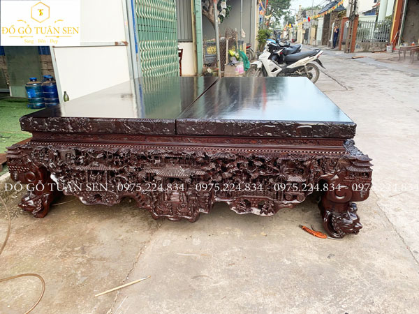 sập gỗ gụ đục tay chất gỗ già đanh 