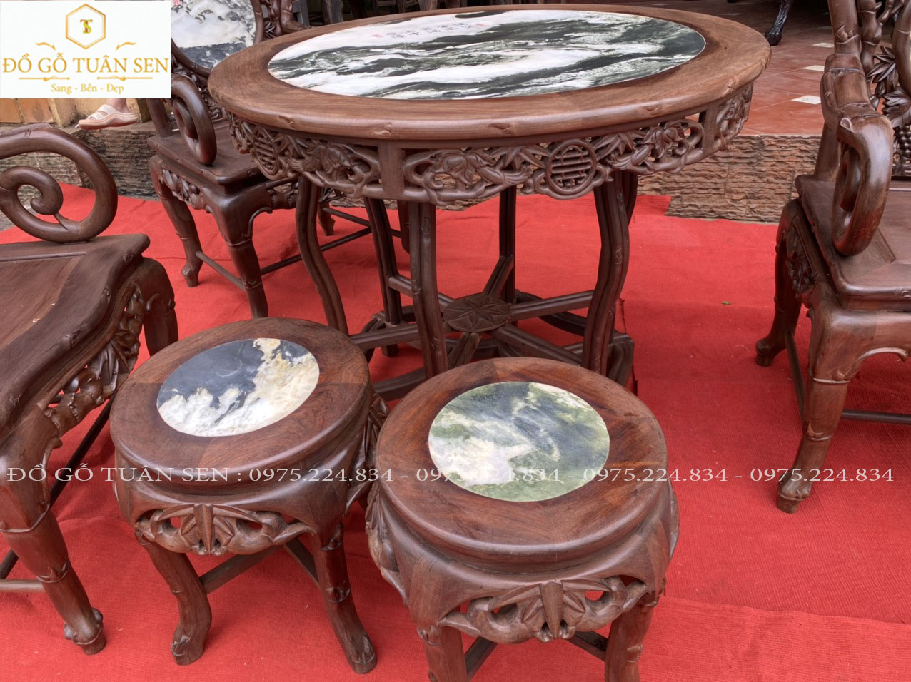 Thông tin kích thước bộ ghế trúc kép gỗ gụ 7 món 