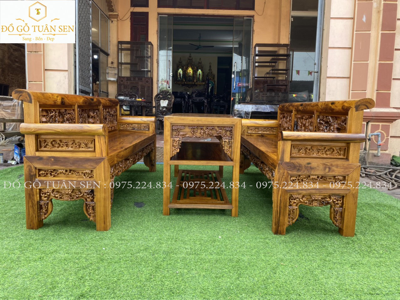 Thông tin kich thước bộ  trường kỷ chạm tích  gỗ gụ ta