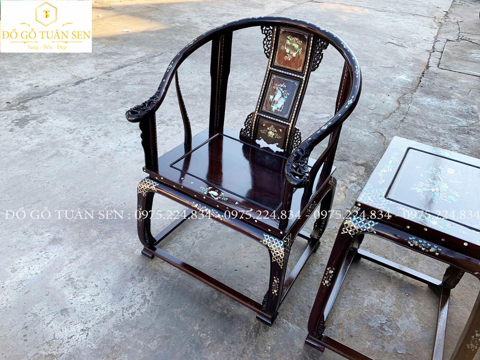 Thông tin kích thước bộ ghế minh đế gỗ gụ khảm ốc 