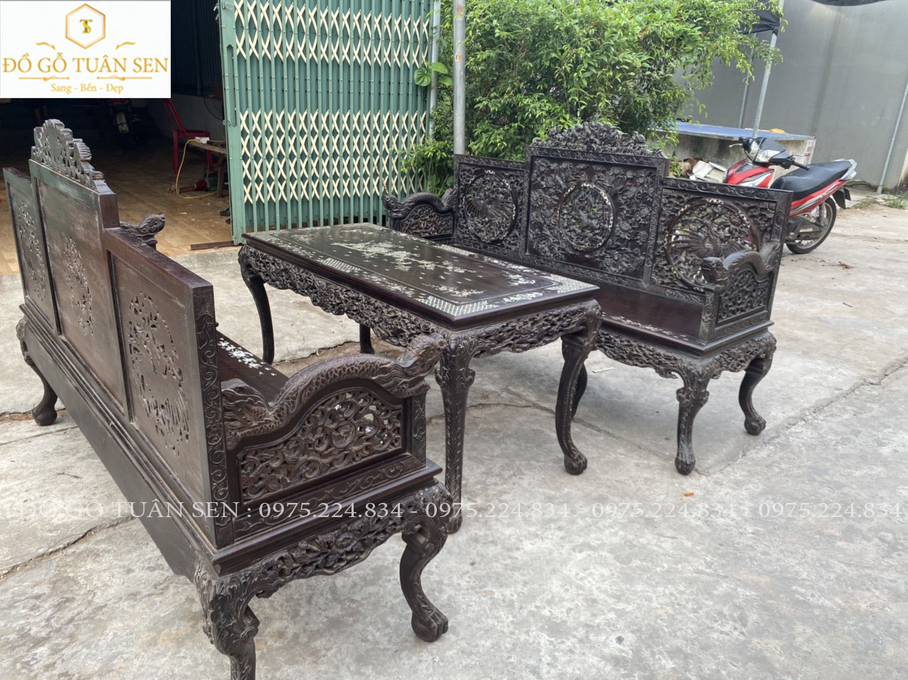 Thông tin kích thước Bộ trường kỷ huế gỗ gụ khảm ốc dáng đẹp nhất 2023