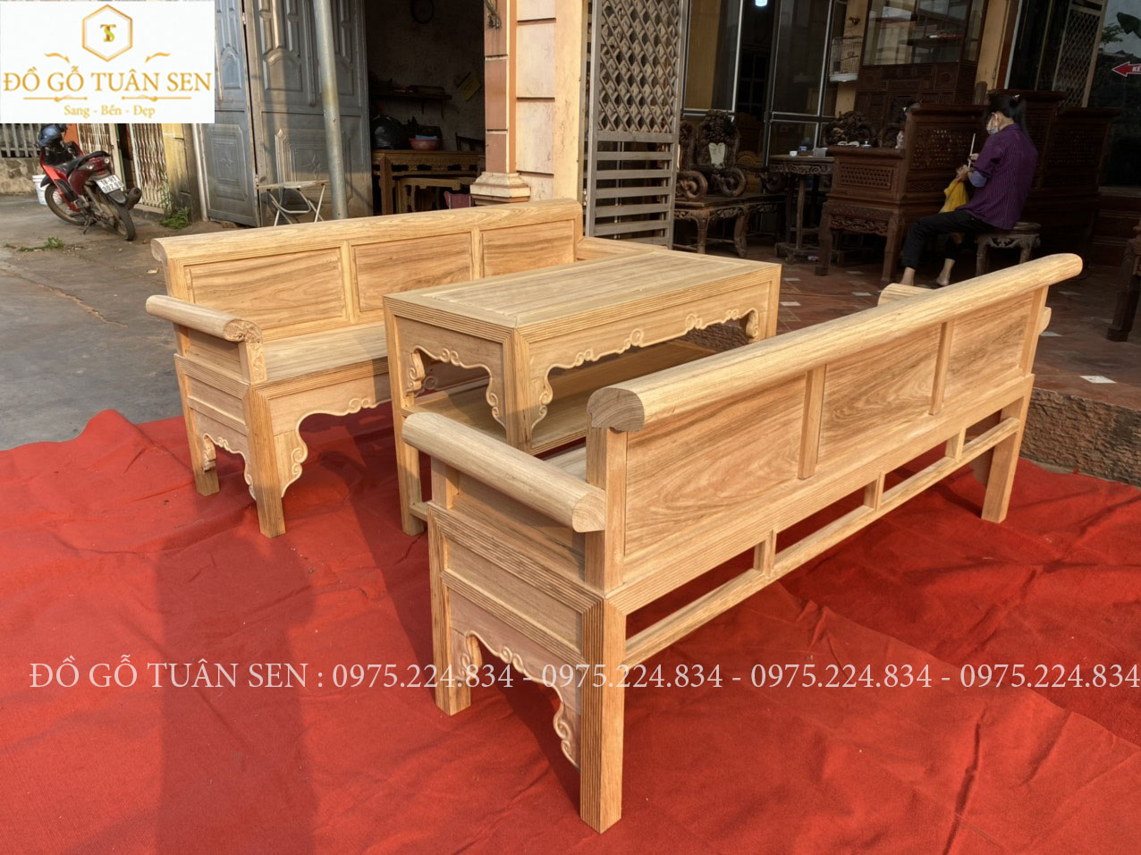 Thông tin kích thước bộ trường kỷ trơn gỗ gụ T23 