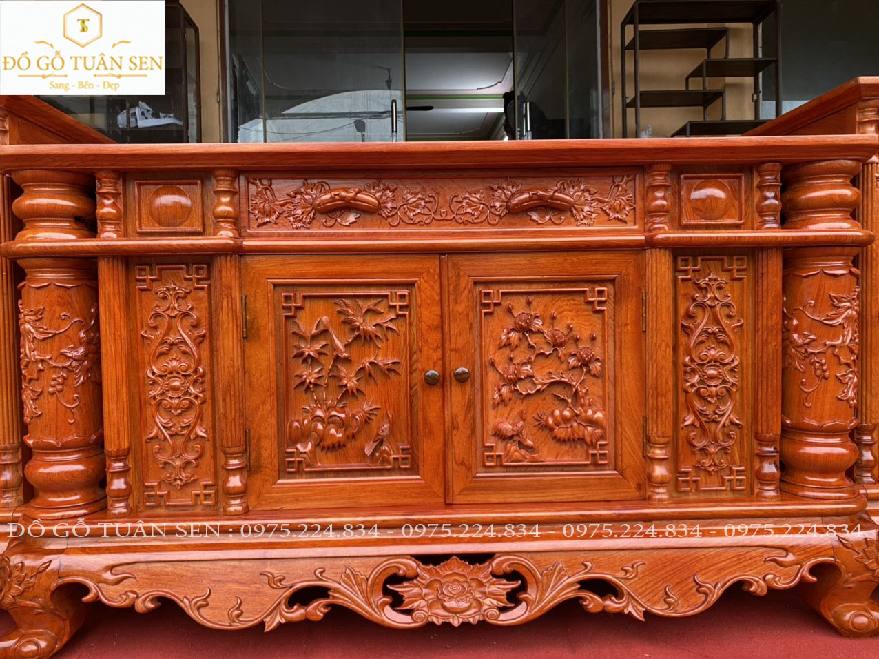 Thông tin kích thước Kệ tivi gỗ hương cột nho 