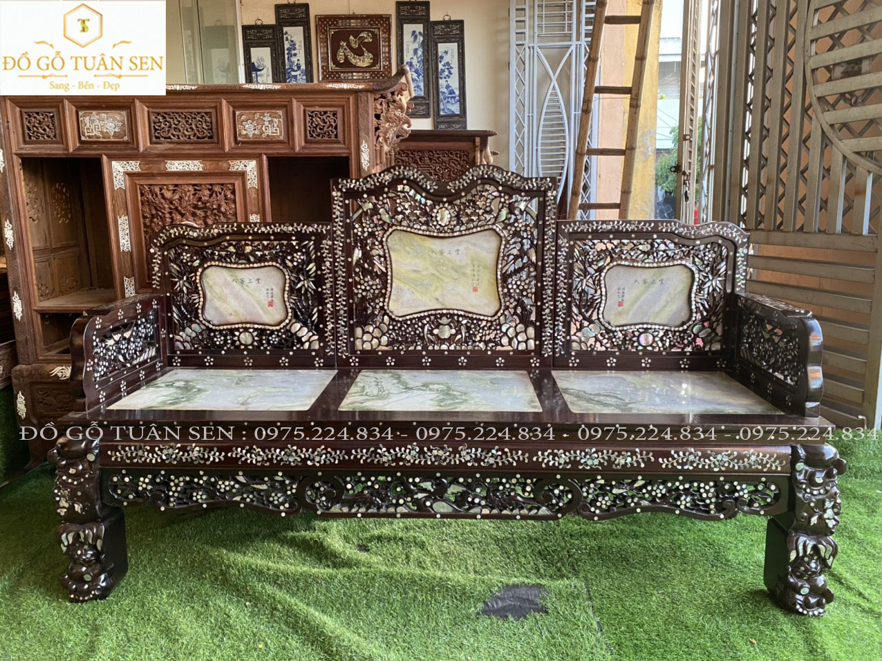 Thông tin kích thước bộ trường kỷ tam sơn khảm ốc gỗ gụ 