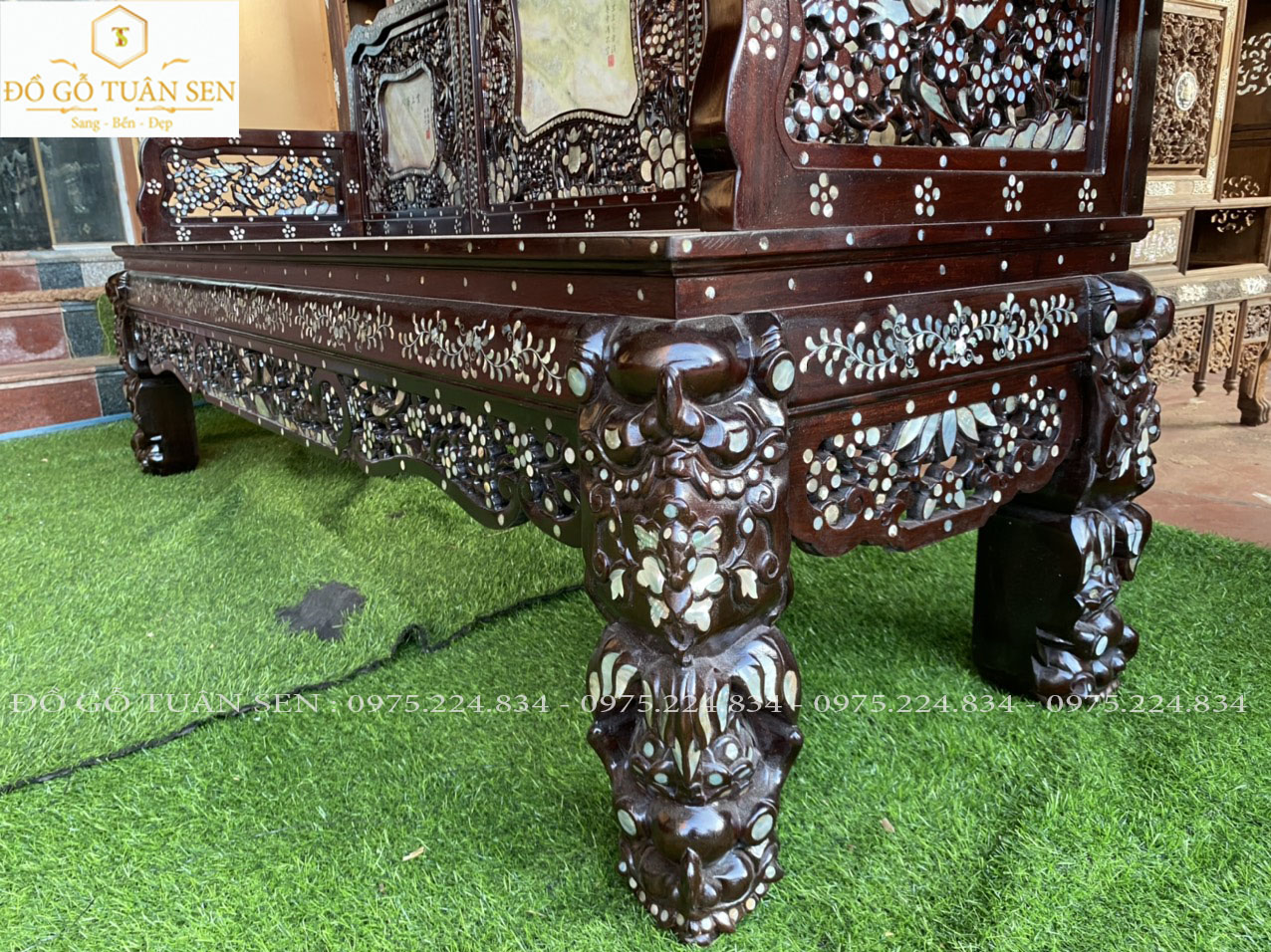 Thông tin kích thước bộ trường kỷ tam sơn khảm ốc gỗ gụ 